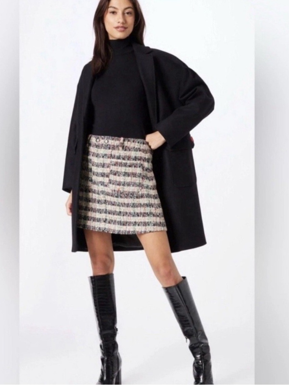 SCOTCH & SODA Plaid Tweed Mini Skirt High Waisted Multicolor Preppy Pockets L - Picture 5 of 10